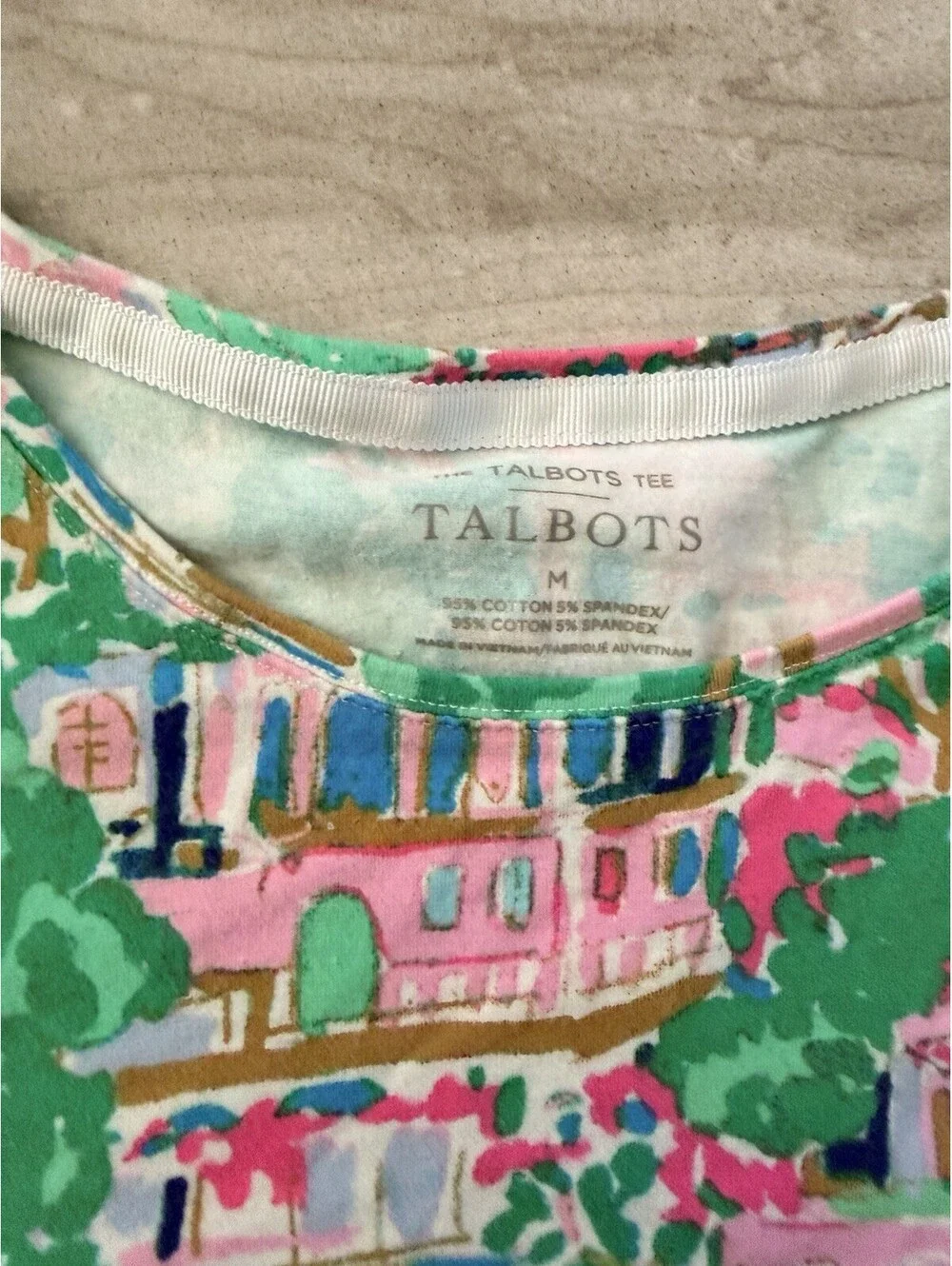 Talbots Cotton/Spandex Lake Como Destination Print Short Sleeve T-Shirt Size MED - Picture 2 of 5